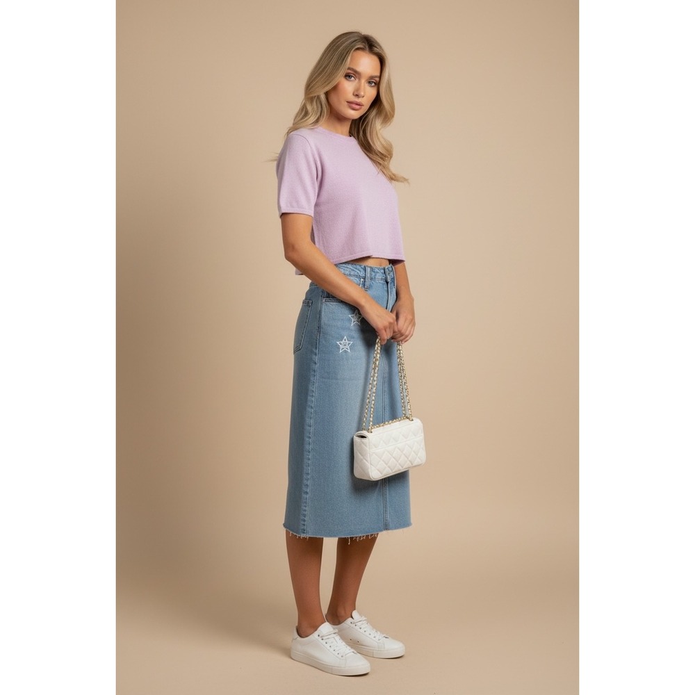 Buffalo David Bitton Ivy Star‎ W28 Embroidered Denim Skirt Blue High Rise Midi